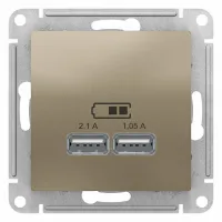 Розетка 2xUSB Schneider Electric ATLASDESIGN, шампань, ATN000533