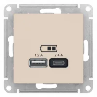 Розетка 2xUSB Schneider Electric ATLASDESIGN, скрытый монтаж, бежевый, ATN000239