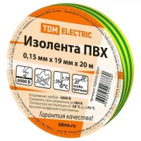 Изолента ПВХ желто-зеленая 19мм 20м TDM