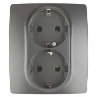 12-2104-12 ЭРА Розетка 2X2P+E Schuko со шторками, 16A-250В, IP20, Эра12, графит