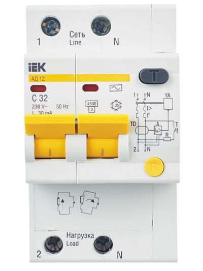 KARAT Дифференциальный автомат АД12 2P 32А 30мА тип AC IEK