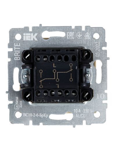 BRITE Выключатель 2-клавишный проходной 10А ВС10-2-6-БрКр бежевый IEK