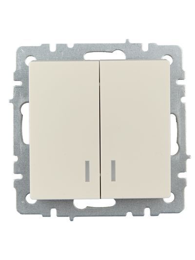 BRITE Выключатель 2-клавишный с индикацией 10А ВС10-2-1-БрКр бежевый IEK