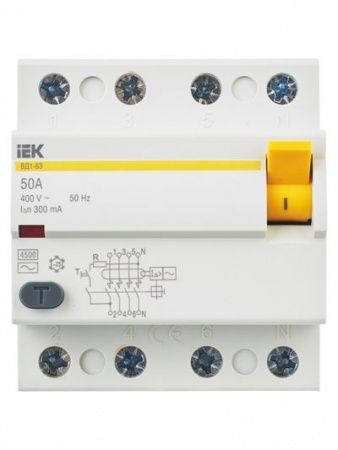 Выключатель дифференциальный (УЗО) ВД1-63 4Р 50А 300мА IEK