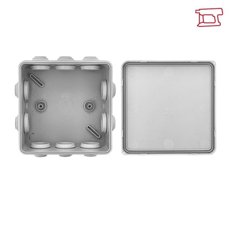 Коробка распределительная КМР-030-014 с крышкой (100x100x50) для прямого монтажа, 10 мембр. вводов серая IP55 EKF
