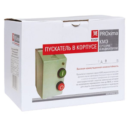 Пускатель магнитный ПМЛ-1230-9А-230В с тепловым реле 7-10А в корпусе IP65, с кнопками Пуск/Стоп, с индикацией