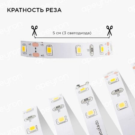 Светодиодная лента Apeyron 4,8W/m 60LED/m 5050SMD теплый белый 1M 10-66