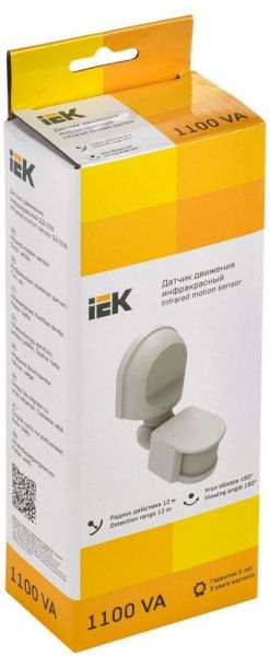 IEK Датчик движения ДД 008 белый, макс. нагрузка 1100Вт, угол обзора 180град., дальность 12м, IP44, 