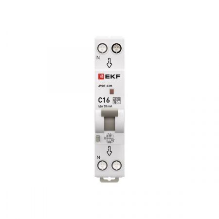 Автоматический выключатель дифференциального тока АВДТ-63М 1P+N 18мм 16А характеристика С 30мА тип A электронный 6кА PROXIMA EKF