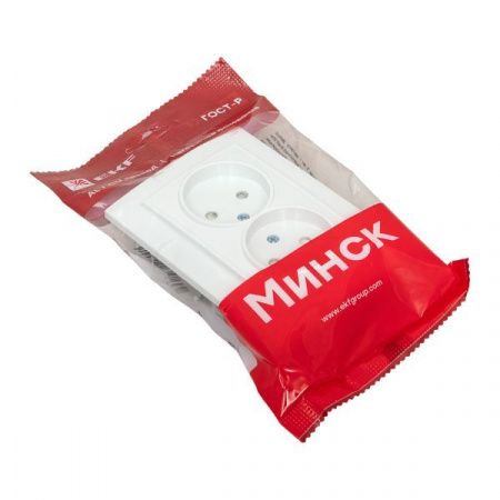 Минск Розетка 2-местная СП без заземления 10А белая с защ. штор. EKF Basic