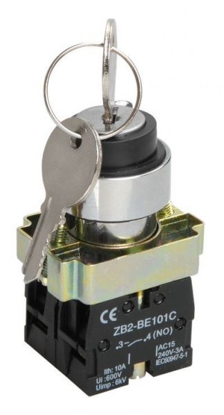 Переключатель LAY5-BG45 на 2 положения с ключом без фиксации NO+NC IEK