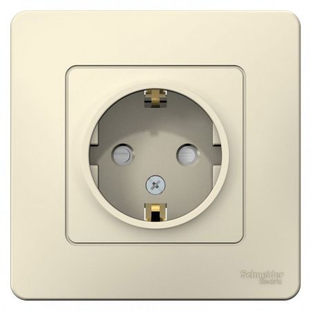 Sch.El. BLANCA молочный С/У РОЗЕТКА с заземлением со шторками, 16А, 250В,  BLNRS001112
